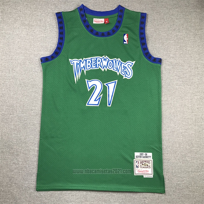 Camiseta Minnesota Timberwolves Kevin Garnett #21 Hardwood Classics Throwback 1997-98 Verde